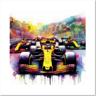 Artistic illustration of high speed racing cars in Monte Carlo Posters and Art